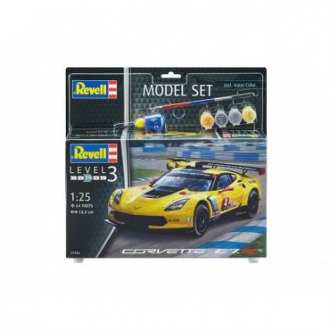 KIT PARA MONTAR REVELL MODEL SET CARRO CORVETTE C7.R 1/25 64 PEÇAS COMPLETO COM TINTAS COLA E PINCEL REV 67036